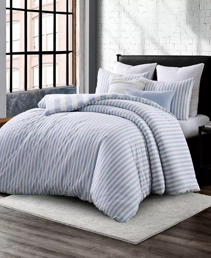DKNYReversible Stripe Vintage Washed Cotton 3-Piece Comforter Set, King