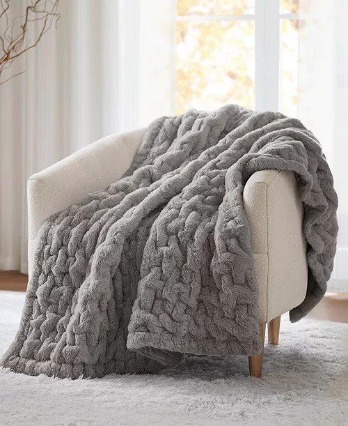 Madison ParkRuched Reversible Faux-Fur Throw, 50 x 60