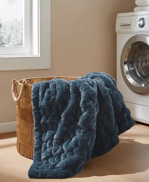 Madison ParkRuched Reversible Faux-Fur Throw, 50 x 60
