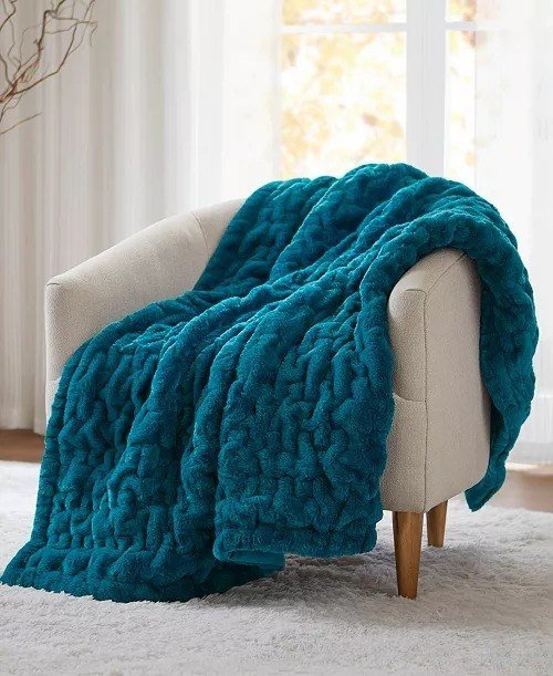 Madison ParkRuched Reversible Faux-Fur Throw, 50 x 60