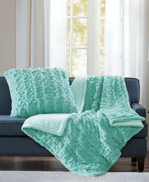 Madison ParkRuched Reversible Faux-Fur Throw, 50 x 60