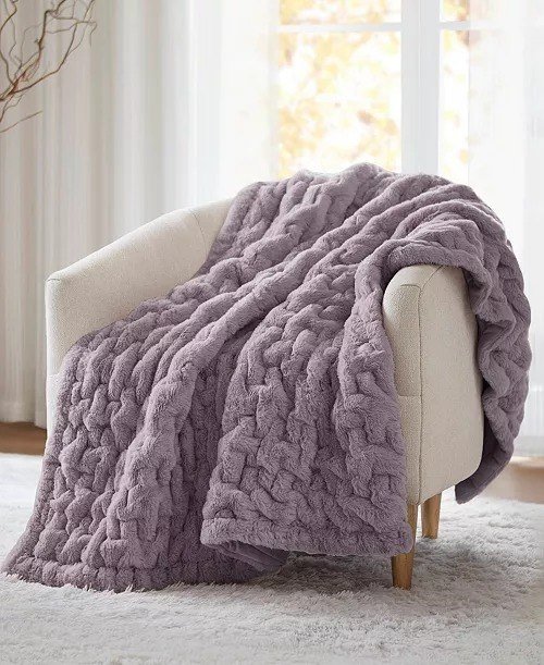 Madison ParkRuched Reversible Faux-Fur Throw, 50 x 60
