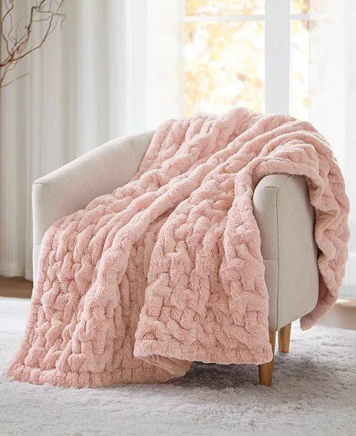 Madison ParkRuched Reversible Faux-Fur Throw, 50 x 60