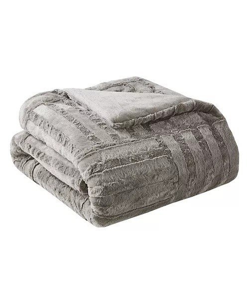 Madison ParkArctic Checkerboard Plush Faux-Fur Throw, 50 x 60