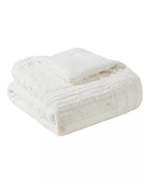 Madison ParkArctic Checkerboard Plush Faux-Fur Throw, 50 x 60