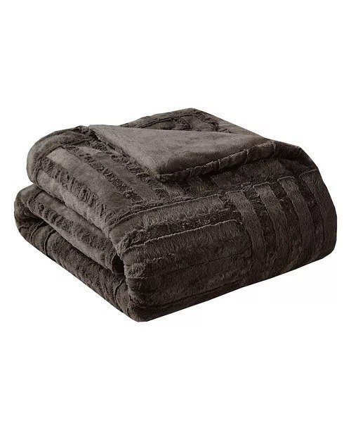Madison ParkArctic Checkerboard Plush Faux-Fur Throw, 50 x 60