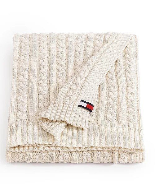 Tommy HilfigerSolid Cotton Cable Knit Throw, 70 x 50
