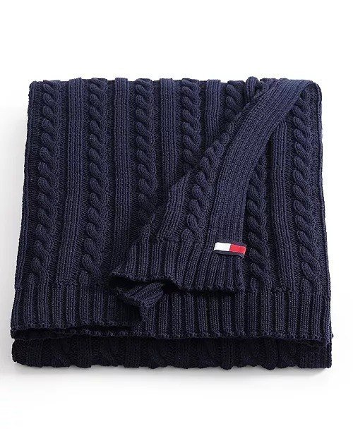 Tommy HilfigerSolid Cotton Cable Knit Throw, 70 x 50
