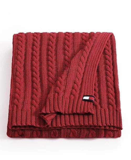 Tommy HilfigerSolid Cotton Cable Knit Throw, 70 x 50