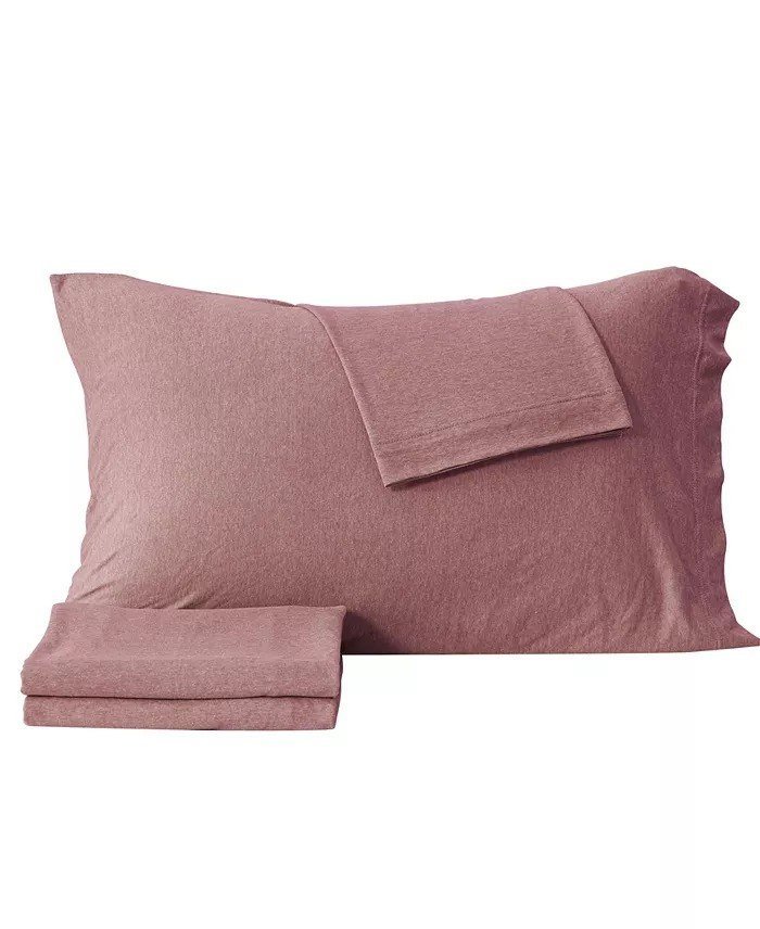 MadelinenHeathered Melange T-shirt Jersey Knit Cotton Blend 4 Piece Sheet Set, Queen
