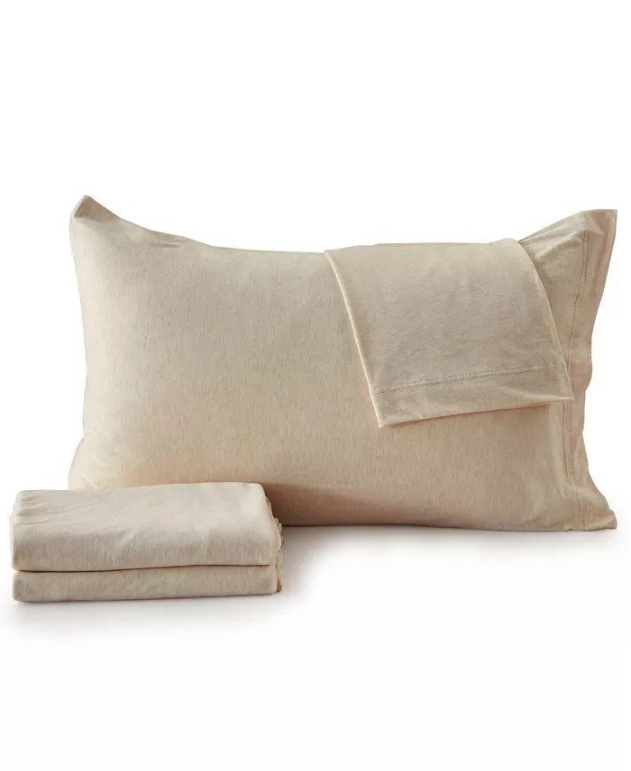 MadelinenHeathered Melange T-shirt Jersey Knit Cotton Blend 4 Piece Sheet Set, Queen