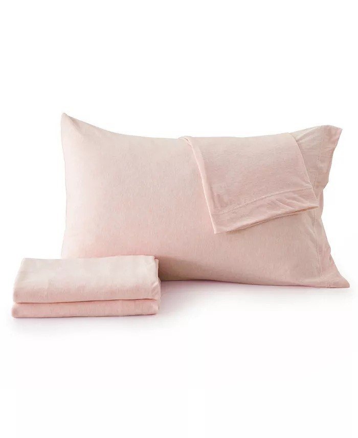 MadelinenHeathered Melange T-shirt Jersey Knit Cotton Blend 4 Piece Sheet Set, Queen