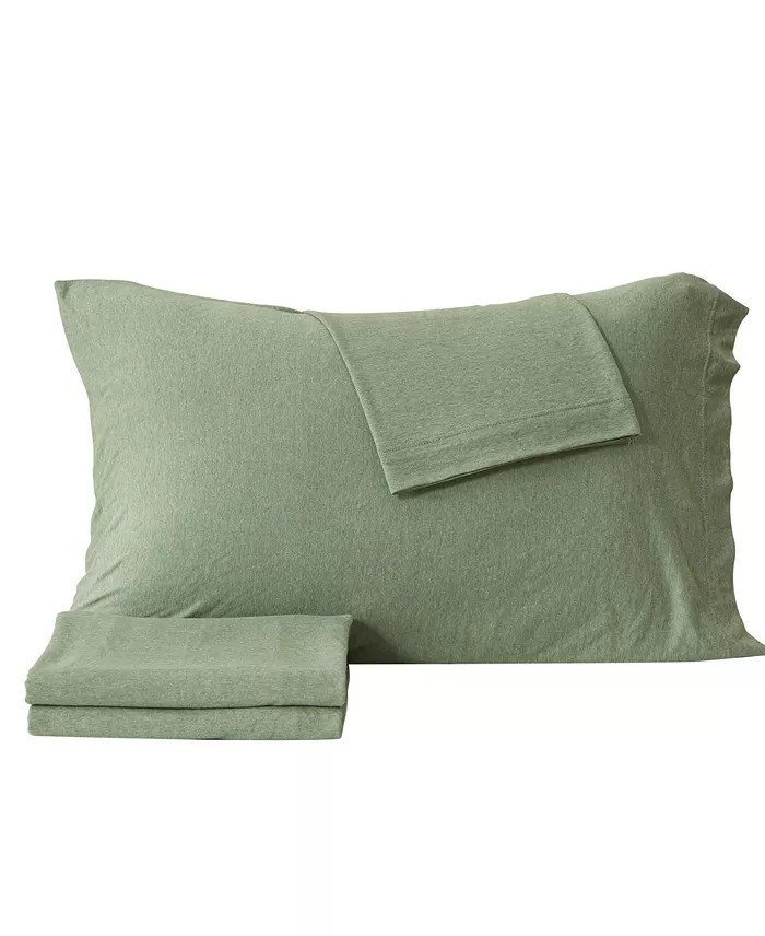MadelinenHeathered Melange T-shirt Jersey Knit Cotton Blend 4 Piece Sheet Set, Queen