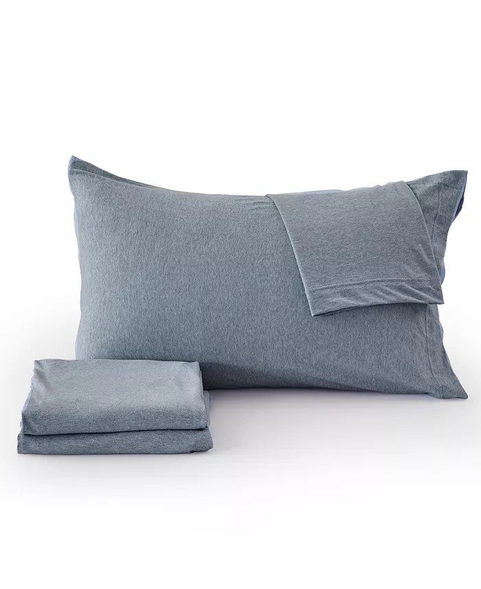MadelinenHeathered Melange T-shirt Jersey Knit Cotton Blend 4 Piece Sheet Set, Queen