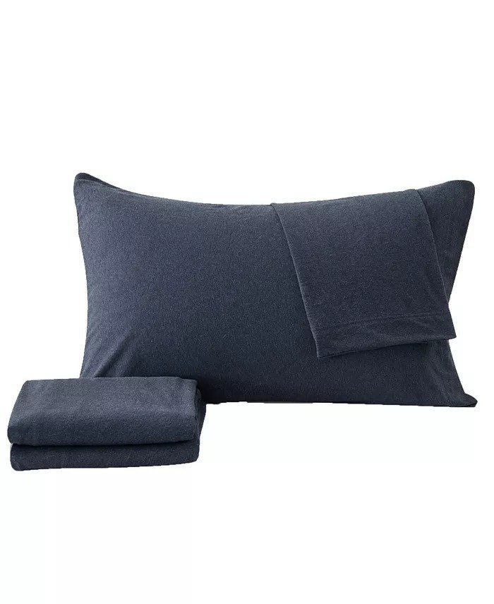MadelinenHeathered Melange T-shirt Jersey Knit Cotton Blend 4 Piece Sheet Set, Queen