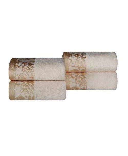SuperiorWisteria Floral Embroidered Jacquard Border Cotton 4 Piece Hand Towel Sets