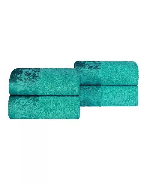 SuperiorWisteria Floral Embroidered Jacquard Border Cotton 4 Piece Hand Towel Sets