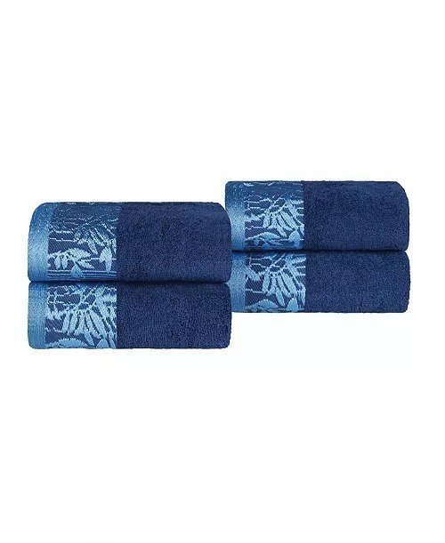 SuperiorWisteria Floral Embroidered Jacquard Border Cotton 4 Piece Hand Towel Sets