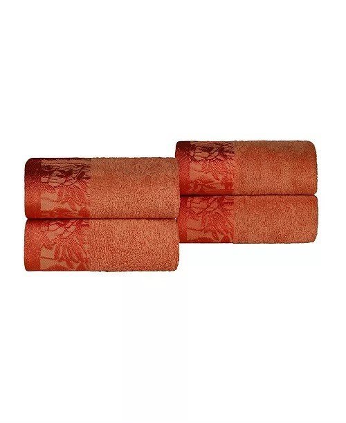 SuperiorWisteria Floral Embroidered Jacquard Border Cotton 4 Piece Hand Towel Sets