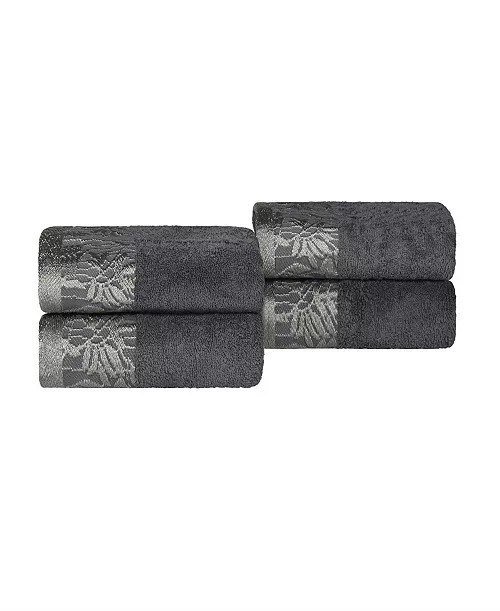 SuperiorWisteria Floral Embroidered Jacquard Border Cotton 4 Piece Hand Towel Sets