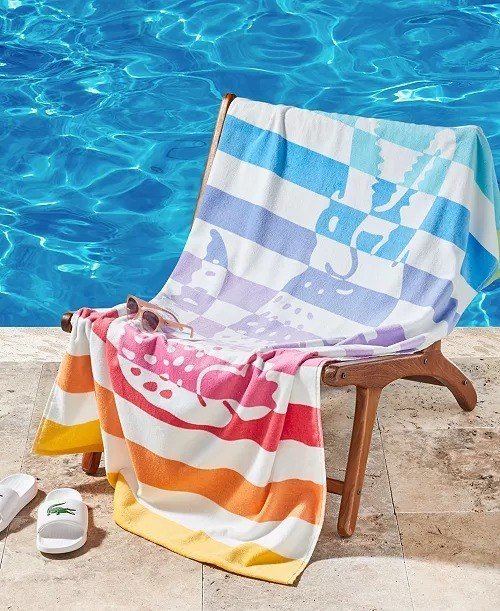 Lacoste HomeLacoste Striped Crocodile Print Cotton Beach Towel, 36 x 72