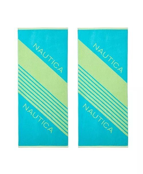 NauticaTilted Logo Jacquard Beach Towel Set, 68 X 36