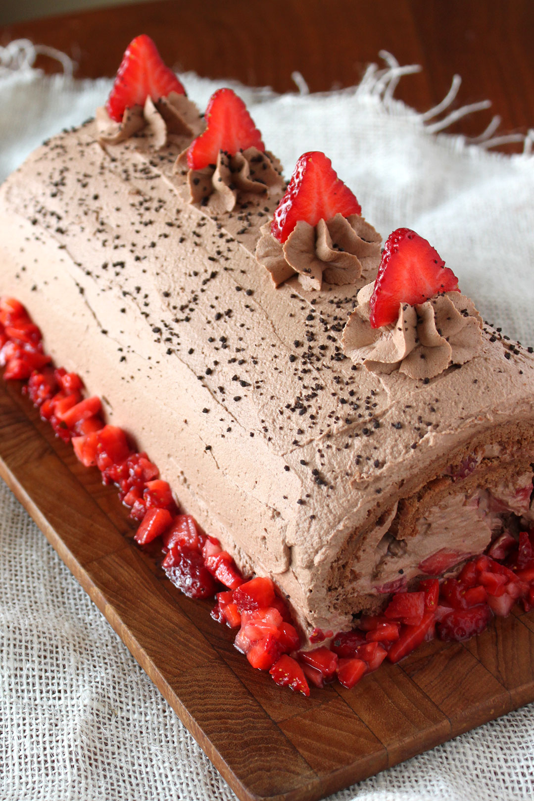 Chocolate Strawberry Roll Cake- Paint the Gown Red