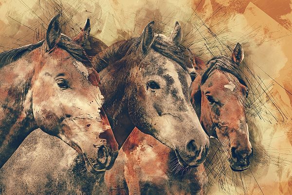 horses in a landscape painted with Burnt Sienna under painting