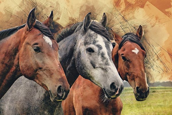 completed horse landscape with monochrome under painting showing through