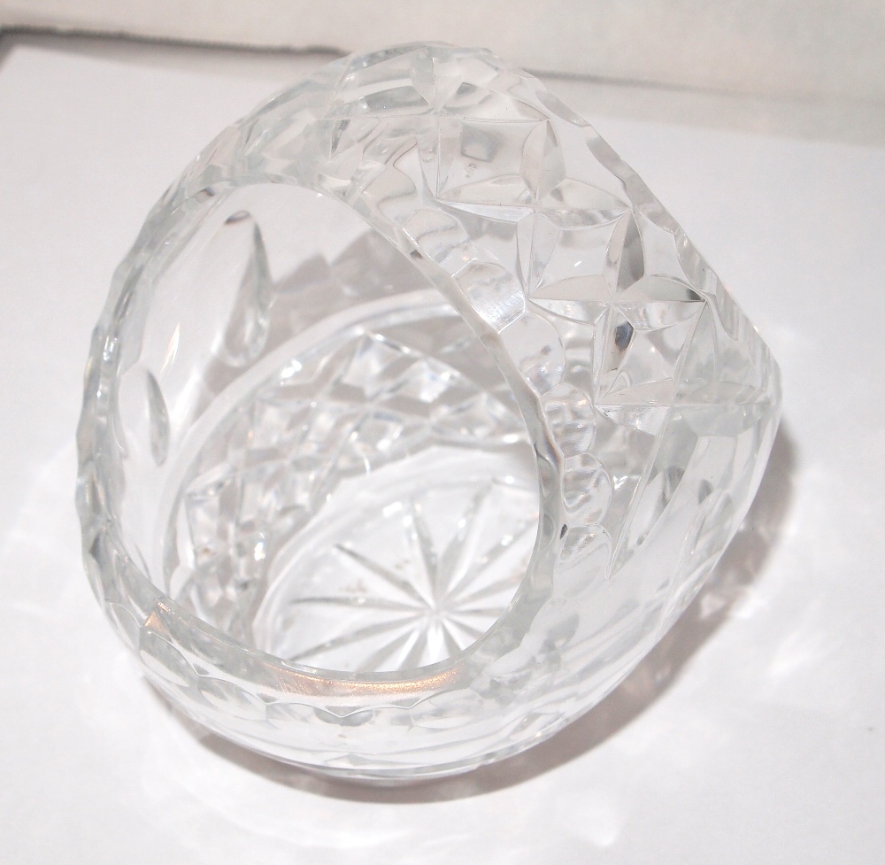 Solid Cut Fine Lead Crystal Picnic Basket or Bowl with Handle Bride