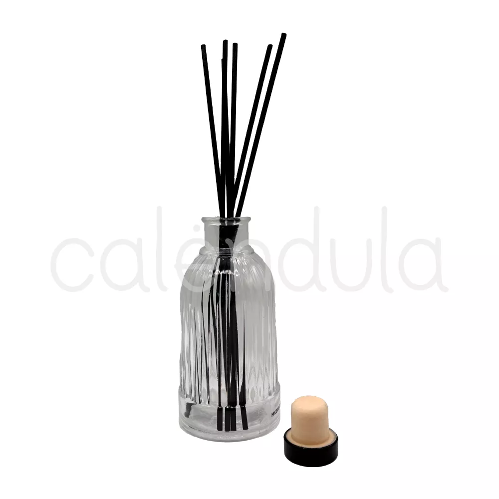 Mikado Vidrio Estriado Transparente c/ Tapón Negro Precio x unidad.