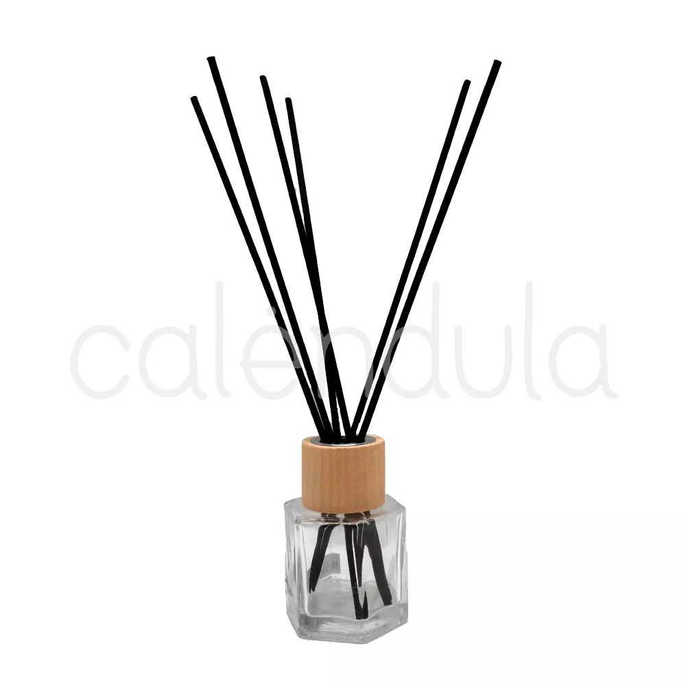 Mikado Vidrio Hexagonal Transparente c/ Tapón Y Tapa De Madera Precio x unidad.