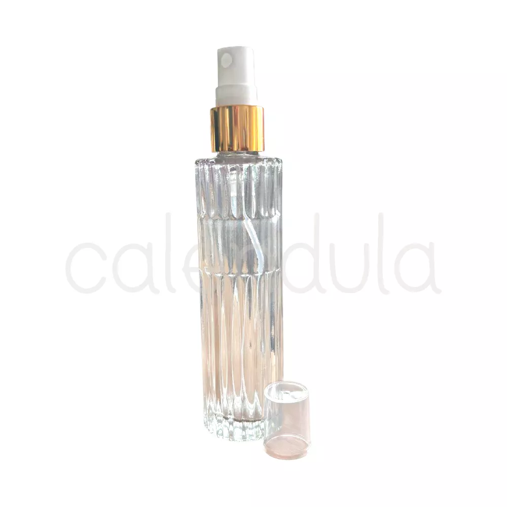 Envase Perfume Vidrio Natural Estriado Tapa Dorada / Blanco Producto Nuevo