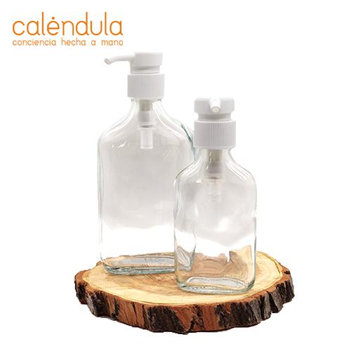 Petaca Vidrio Natural con Bomba Blanca Precio x unidad.