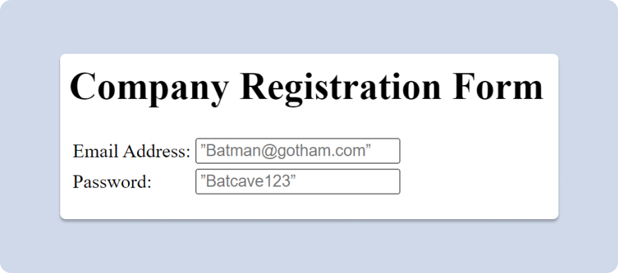 Registration form with placeholders