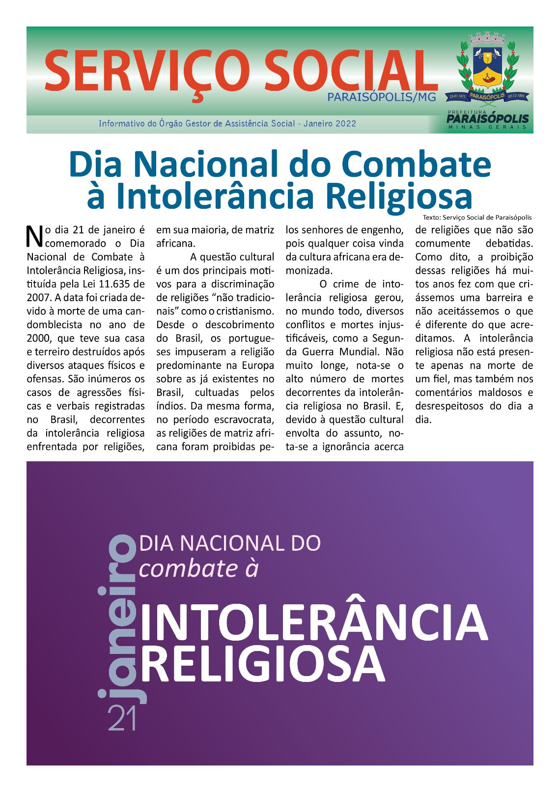 Dia Nacional do Combate à Intolerância Religiosa - Prefeitura Municipal ...