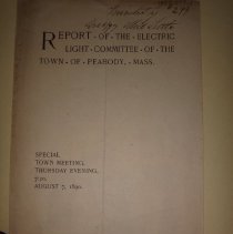 Report of the Electric Light Committee of the Town of Peabody, Mass.