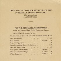 Dress Regulations for the Pupils of the Academy of the Sacred Heart, n.d.