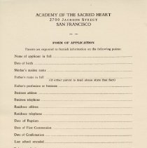 Academy of the Sacred Heart Form of Application, n.d.