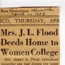 "Mrs. J.L. Flood Deeds Home to Women College"