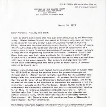 Faculty Transitions - Letter to parents, faculty and staff