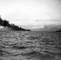 USS Ommaney on fire after Kamikaze attack
