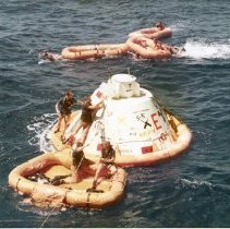 UDT practice on boiler plate mock-up of Apollo capsule