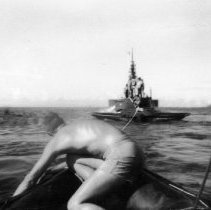 Swimmer on a rubber boat