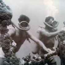 Divers with aqua lungs.