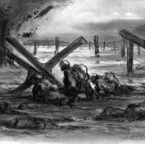 sketch of Naval Demolitions man blowing up obstacles