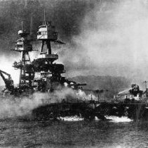 U.S.S. Nevada hit with many bombs.