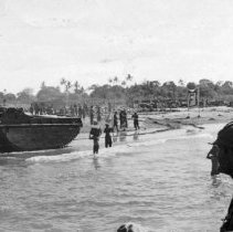 an amphibious tank on the beach, D-Day Ramree Island, Burma