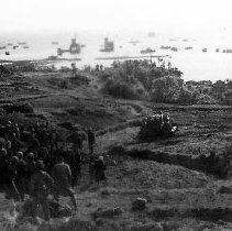 Troops On Hill Ships In Harbor