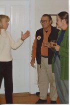 Joan Bensley speaking with visitors